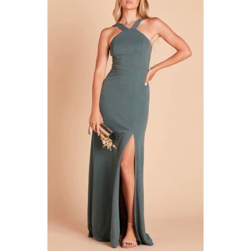 Birdy Grey Gene Bridesmaid Dress in Crepe Sea Glass with Front Slit – Size M